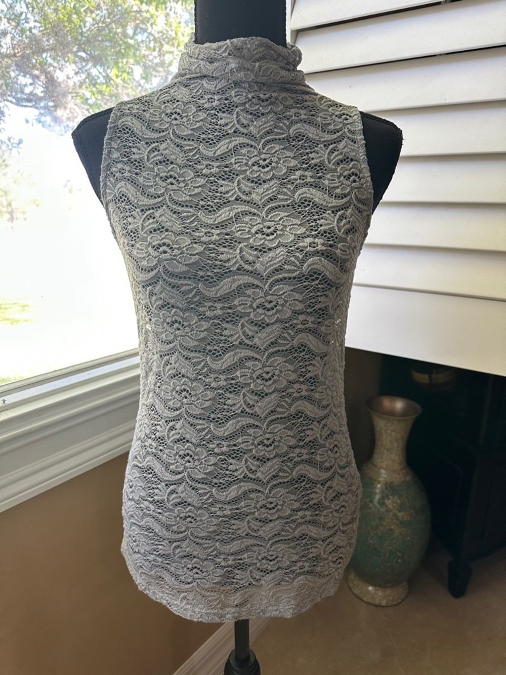 Buckle Black Gray Lace Mock Neck Top